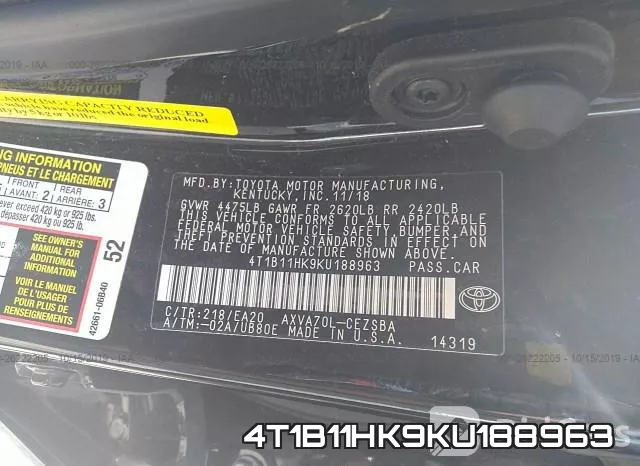 4T1B11HK9KU188963 фото 10