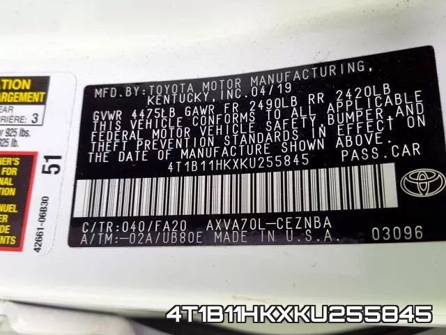 4T1B11HKXKU255845 фото 2