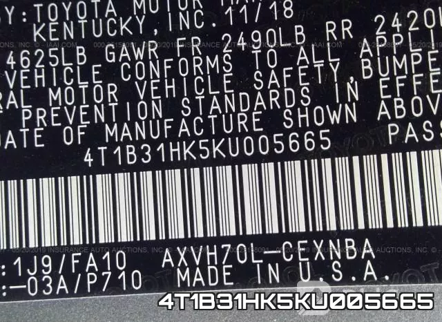 4T1B31HK5KU005665 фото 8