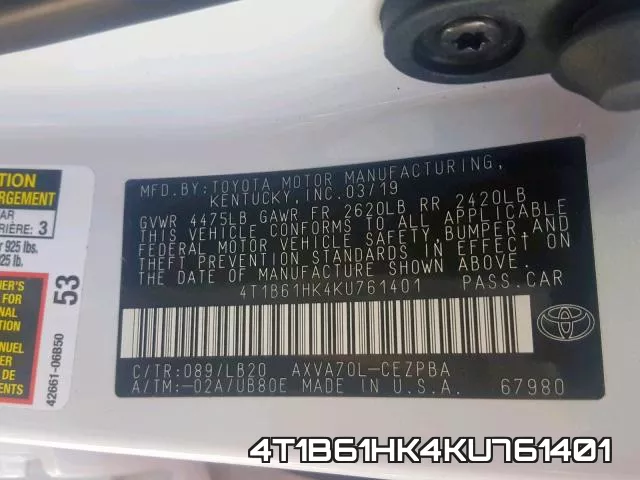 4T1B61HK4KU761401 фото 2