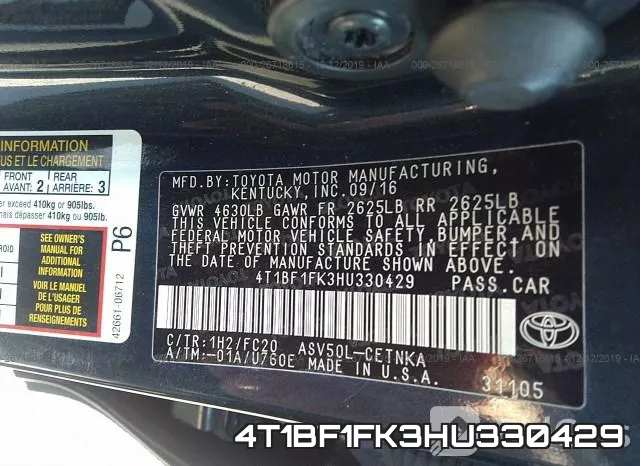 4T1BF1FK3HU330429 фото 10
