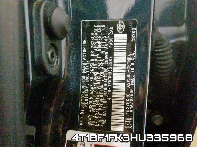 4T1BF1FK3HU335968 фото 2