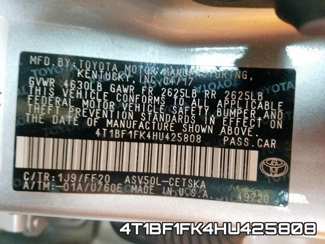 4T1BF1FK4HU425808 фото 2
