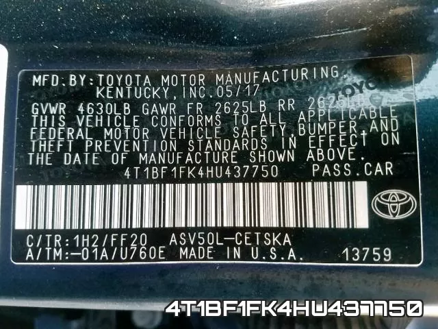 4T1BF1FK4HU437750 фото 2