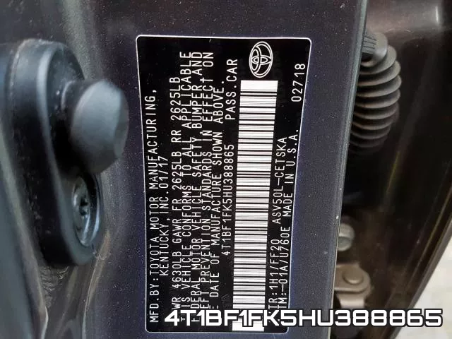 4T1BF1FK5HU388865 фото 2