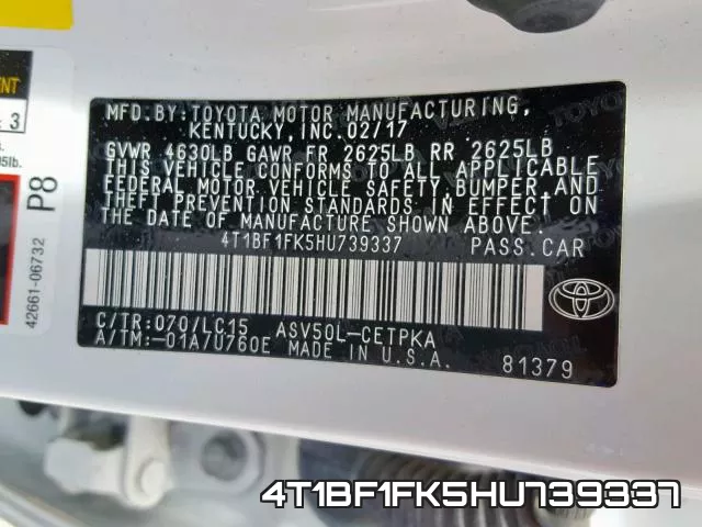 4T1BF1FK5HU739337 фото 2