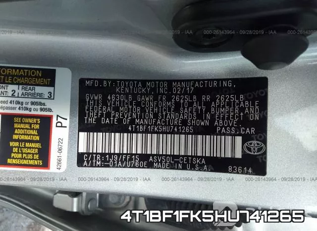 4T1BF1FK5HU741265 фото 10