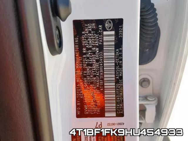 4T1BF1FK9HU454933 фото 2