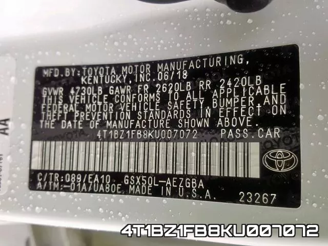 4T1BZ1FB8KU007072 фото 2