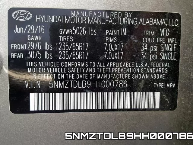 5NMZTDLB9HH000786 фото 2