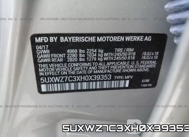 5UXWZ7C3XH0X39353 фото 10