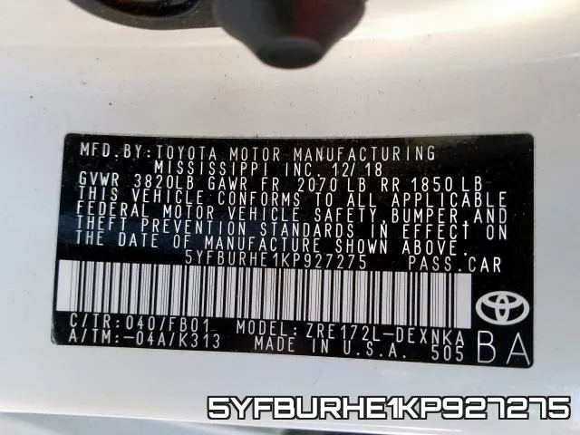5YFBURHE1KP927275 фото 2