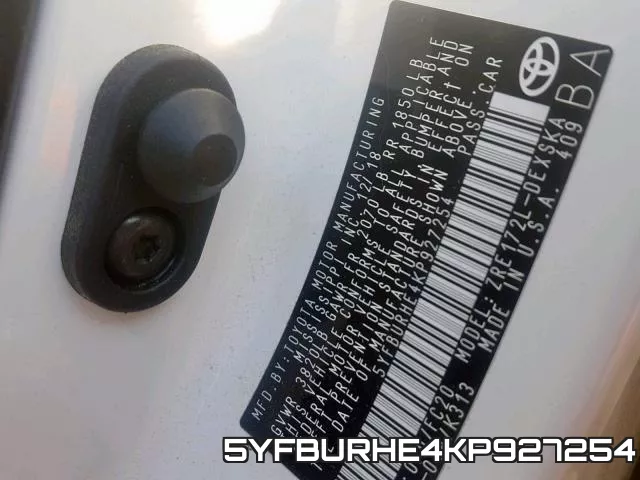 5YFBURHE4KP927254 фото 2