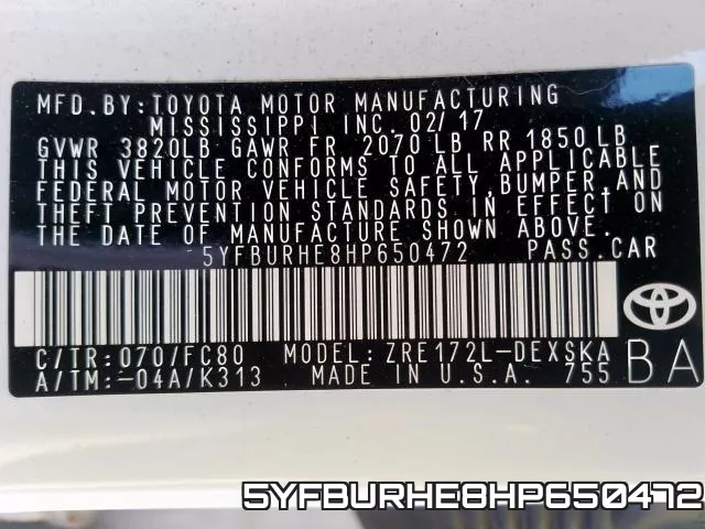 5YFBURHE8HP650472 фото 2