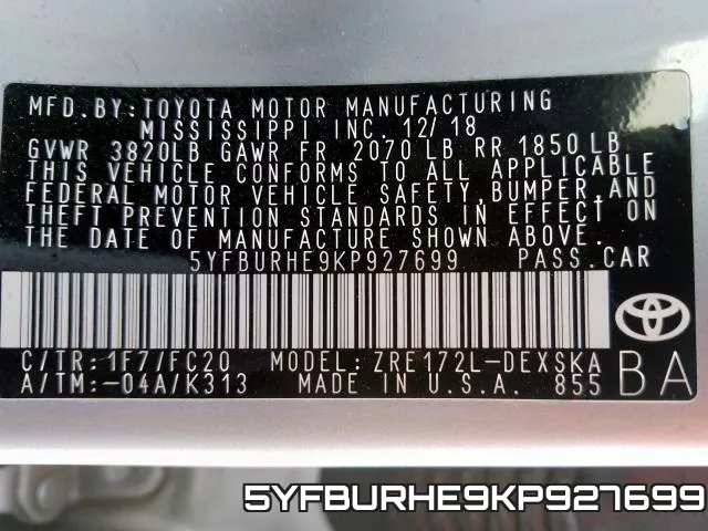 5YFBURHE9KP927699 фото 2