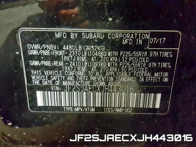 JF2SJAECXJH443016 фото 2