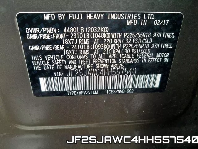 JF2SJAWC4HH557540 фото 2