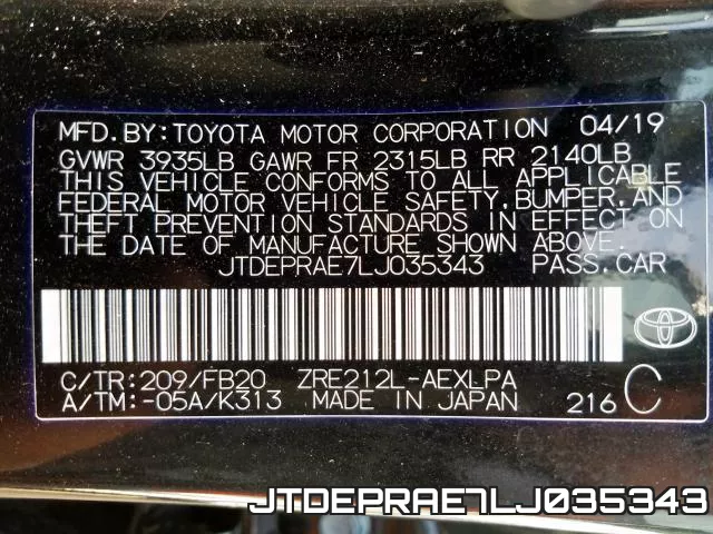 JTDEPRAE7LJ035343 фото 2