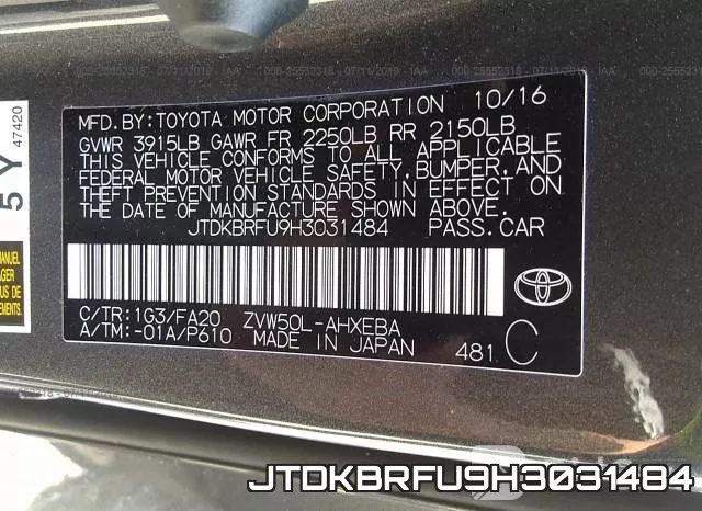 JTDKBRFU9H3031484 фото 10