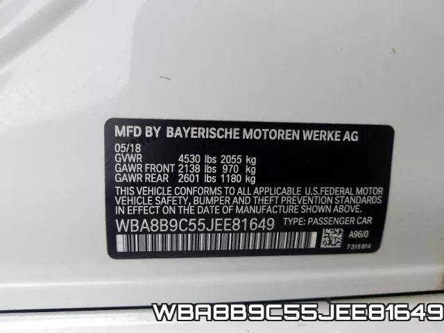 WBA8B9C55JEE81649 фото 2