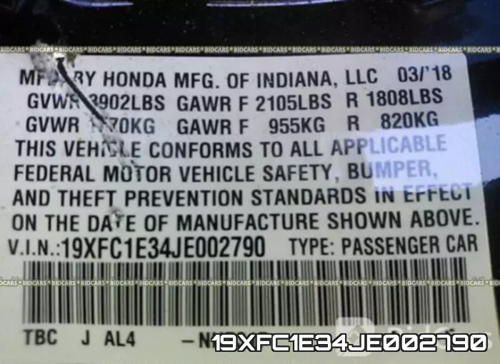 19XFC1E34JE002790 фото 10