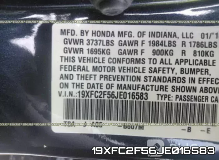 19XFC2F56JE016583 фото 10