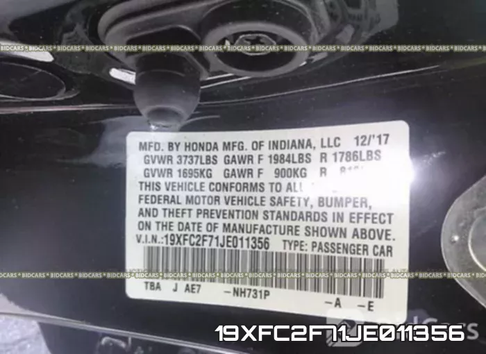 19XFC2F71JE011356 фото 10