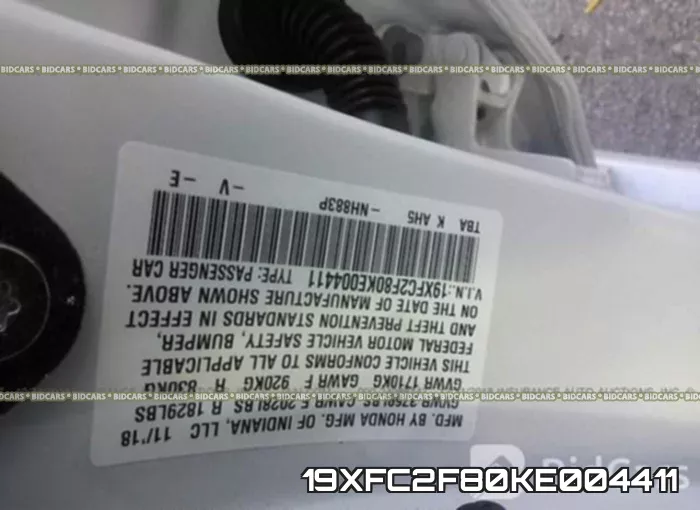 19XFC2F80KE004411 фото 10