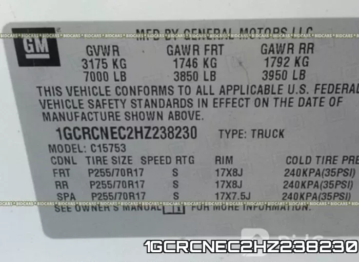 1GCRCNEC2HZ238230 фото 10