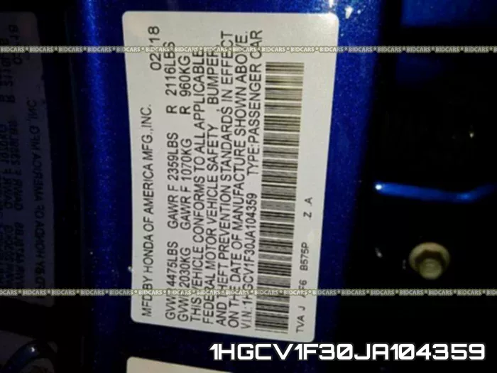 1HGCV1F30JA104359 фото 2