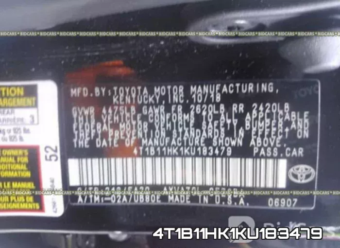 4T1B11HK1KU183479 фото 10