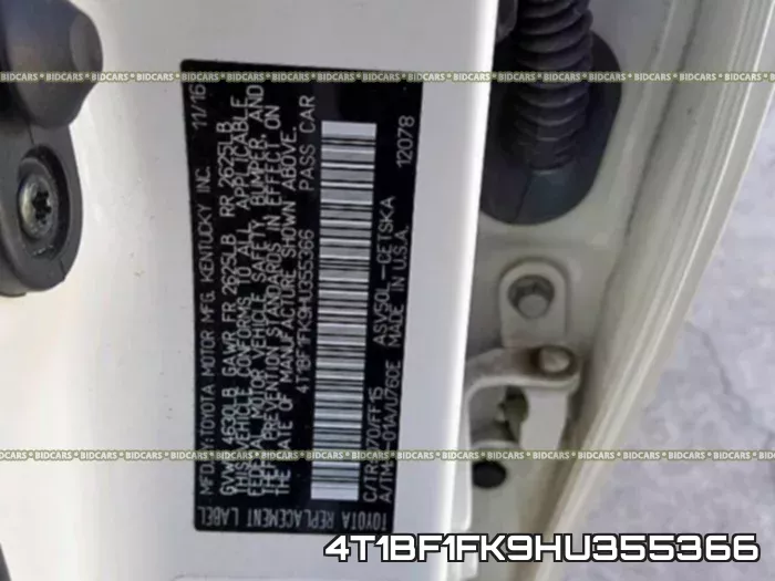 4T1BF1FK9HU355366 фото 2