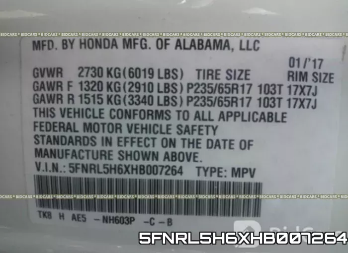 5FNRL5H6XHB007264 фото 10