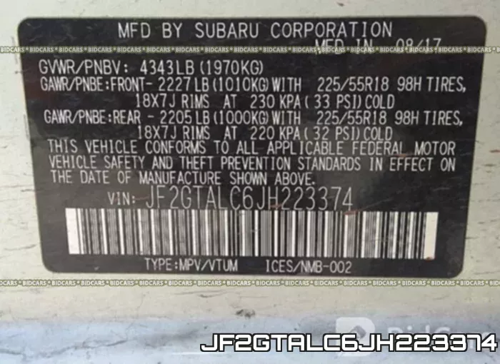 JF2GTALC6JH223374 фото 10