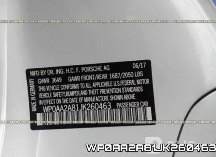 WP0AA2A81JK260463 фото 10