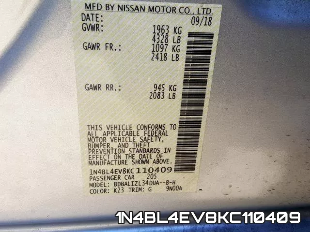 1N4BL4EV8KC110409 фото 2