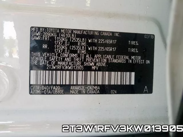 2T3W1RFV3KW013905 фото 2