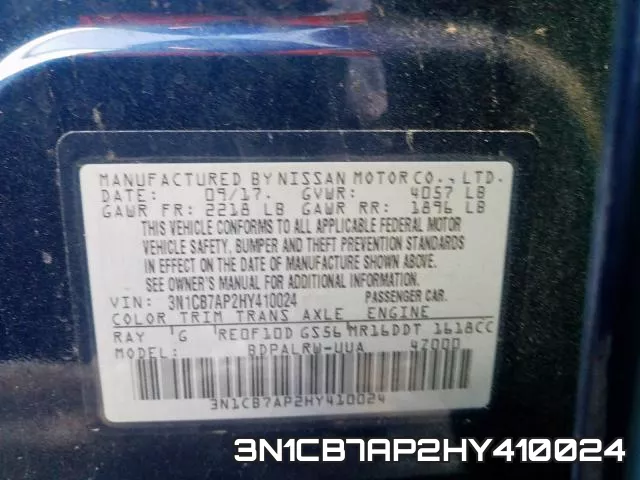 3N1CB7AP2HY410024 фото 2