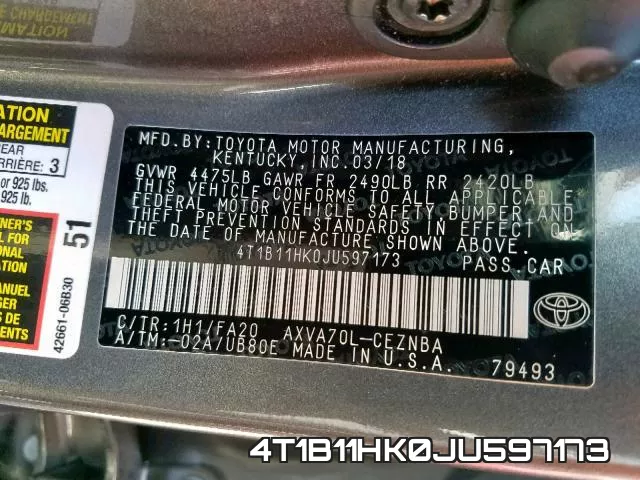 4T1B11HK0JU597173 фото 2