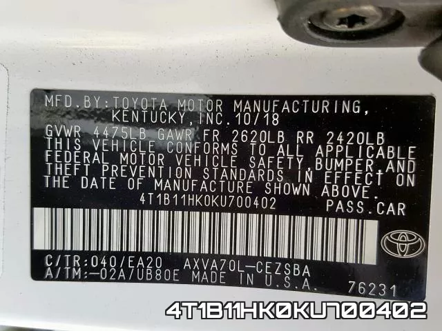 4T1B11HK0KU700402 фото 2