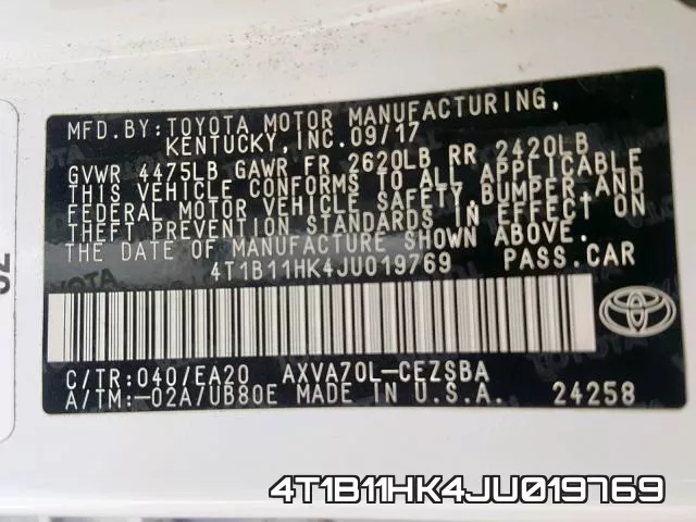 4T1B11HK4JU019769 фото 2