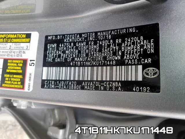 4T1B11HK7KU171448 фото 2