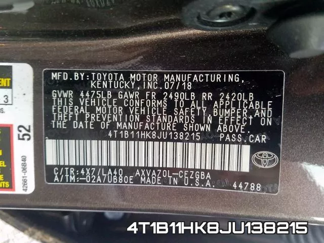 4T1B11HK8JU138215 фото 2