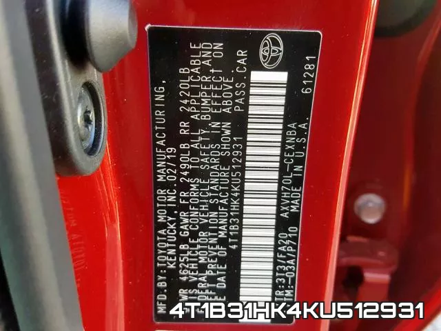 4T1B31HK4KU512931 фото 2