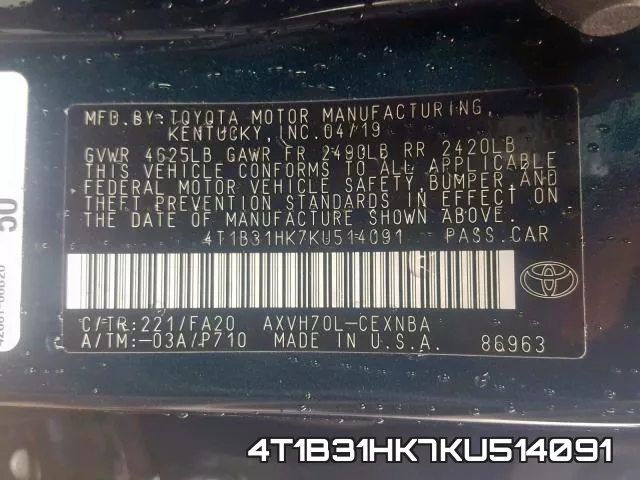 4T1B31HK7KU514091 фото 2
