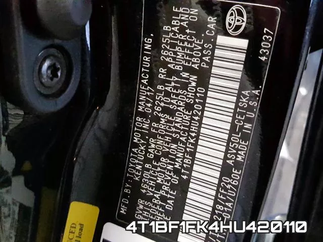4T1BF1FK4HU420110 фото 2