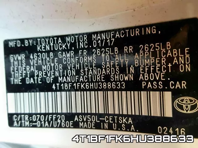 4T1BF1FK6HU388633 фото 2