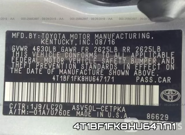 4T1BF1FK8HU647171 фото 9