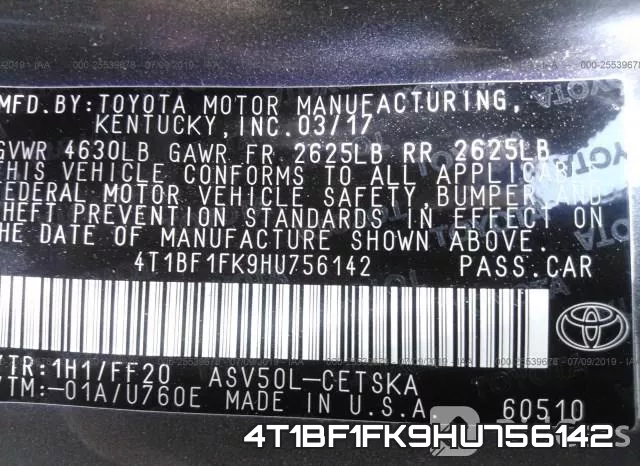 4T1BF1FK9HU756142 фото 10