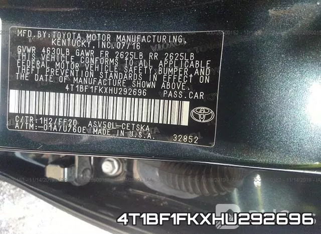 4T1BF1FKXHU292696 фото 10